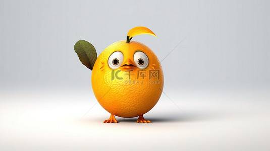 有图有背景图片_可爱的 3d 小鸟，爪子里有一个橙子