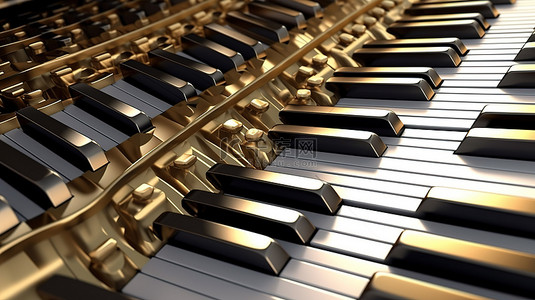 音符背景图片_从顶部看钢琴键的 3D 渲染视图
