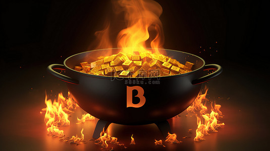 币安的数字地狱——加密货币在火焰大锅上烹饪的 3D 渲染
