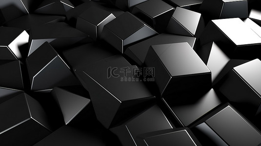 具有几何形状的黑色未来表面的 3D 渲染