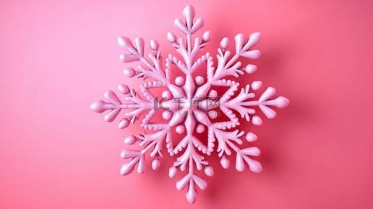 粉红色背景上的冬季仙境 3D 雪花艺术完美适合圣诞节