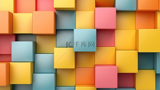 彩色立方体盒的顶视图 3D 渲染，创建极简主义概念背景