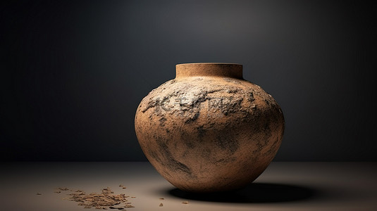 灰色背景 3d 渲染上的粘土蜂蜜罐或花瓶