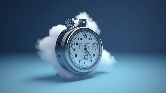 云古背景图片_蓝色背景上有云的秒表和计时器图标的 3D 渲染