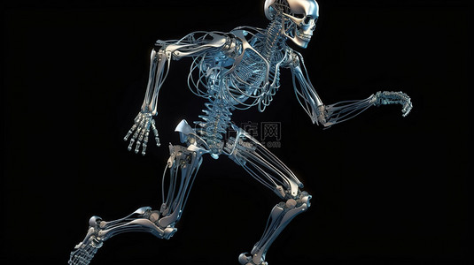 黑色跑步背景图片_在 X 射线 3D 渲染中运行的黑色隔离人工智能机器人