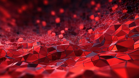 高科技信息技术背景图片_高科技网络抽象红点和线条的 3D 渲染