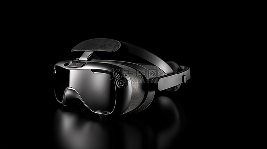 深色背景上黑色 VR 耳机的 3D 插图，右侧有充足的复制空间