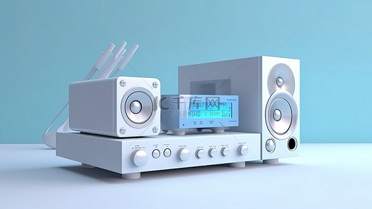 揚聲器背景图片_带有网络接收器 CD 和 MP3 播放器的微型高保真立体声系统的 3D 渲染