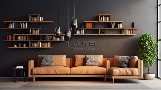 现代休息室设计两个单人沙发架 3D 渲染