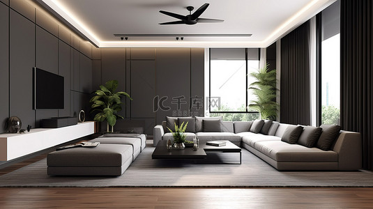 墙壁沙发背景图片_客厅室内设计概念的尖端 3D 渲染