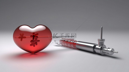 心脏急救背景图片_孤立的医疗注射器和心脏的 3D 渲染