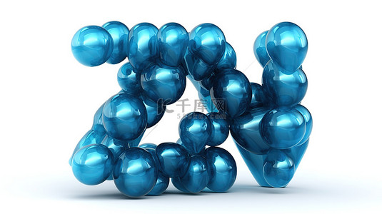 3d 中的 a 到 z 一组隔离在白色背景上的透明蓝色气球