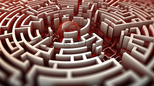 具有解决方案查找概念的 3D 渲染迷宫