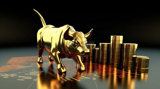 金币上升背景图片_用金币和上升的市场趋势 3D 渲染实现财务里程碑