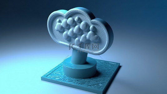 文法律背景图片_蓝色背景上带有云的 3d 渲染图章抽象插图