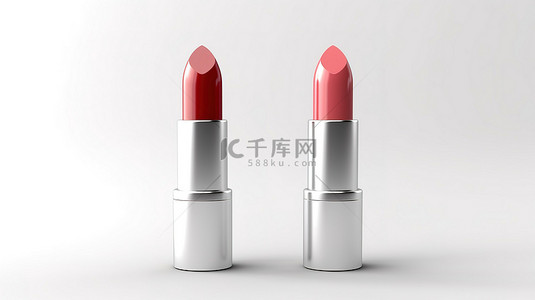 白色背景口红样机的独立化妆品包装设计的 3D 插图