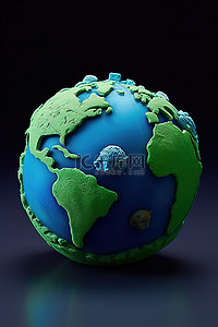 一个蓝色和绿色的地球娃娃，上面有一些植物和动物