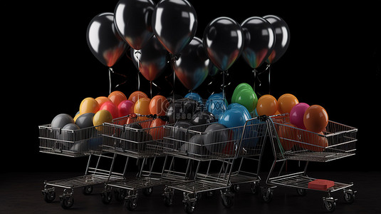 星海湾大桥背景图片_黑色星期五销售 3D 购物车和气球促销