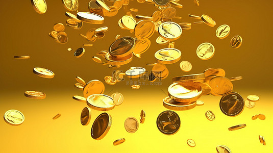 沐光而行背景图片_金色货币倾泻而下的层叠硬币 3D 渲染