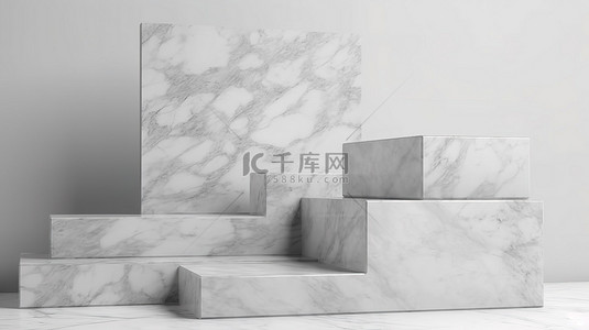 产品展示广告灰色大理石讲台在 3D 渲染与白色背景