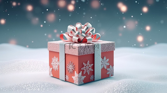 礼盒雪花背景图片_雪花装饰圣诞礼品盒的 3D 插图，带有复制空间