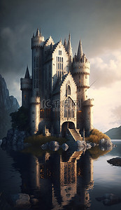 旅游卡通蓝色背景图片_建筑城堡风景背景