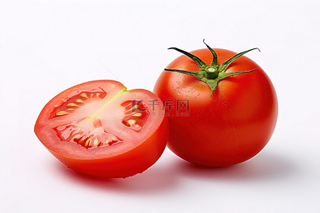 白色背景上切开两个西红柿