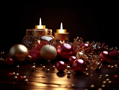 圣诞节蜡烛挂饰球新年节日广告背景