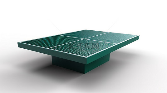带网的白色背景隔离绿色乒乓球桌的 3D 渲染