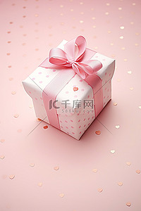 卡片粉色背景图片_一个带有粉色蝴蝶结和白色丝带的白色盒子