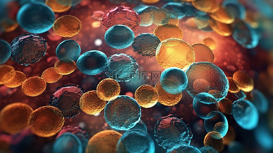细胞医学背景图片_3D 渲染的细胞显微视图