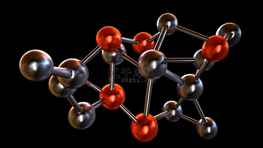 黑色背景上 3D 分离的葡萄糖分子化学式 c6h12o6