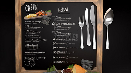 餐饮名片背景图片_3D餐具主题菜单展示板
