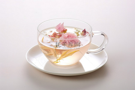 一杯香槟茶加白茶柠檬玫瑰花瓣