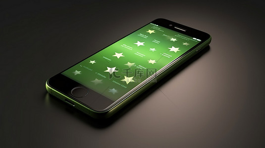 手机的 3D 插图，其中包含正面和负面评论星以及文本