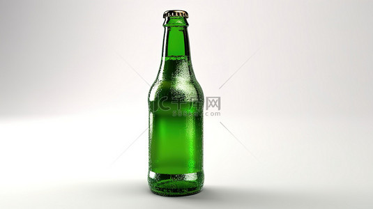 白色背景与绿色啤酒瓶的 3d 渲染