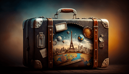 行李箱旅游背景图片_环球旅游