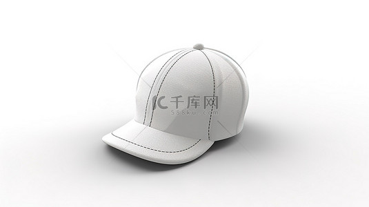 白色背景下篮球球上佩戴的白色棒球帽的 3D 渲染