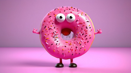 搞笑包背景图片_3D 插图中的卡通人物粉红色甜甜圈