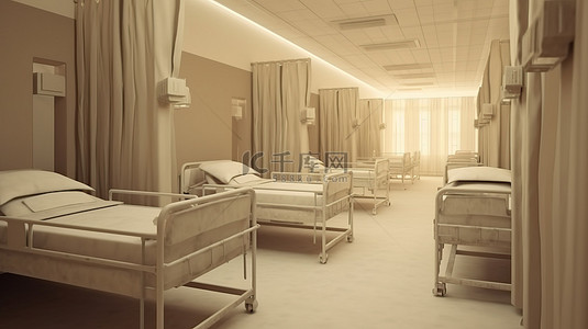 医院房间背景图片_医院内怪异的太平间 3D 渲染等距插图