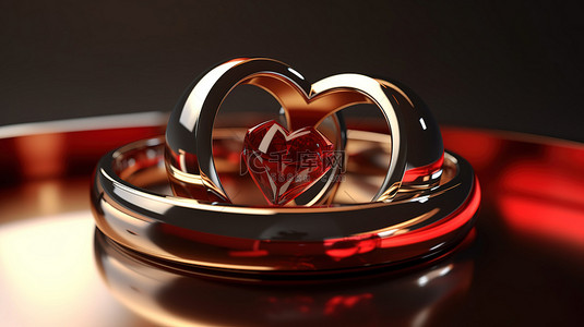 3D 渲染中的概念爱一颗心和戒指