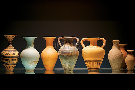 古物展览背景图片_许多古老的花瓶