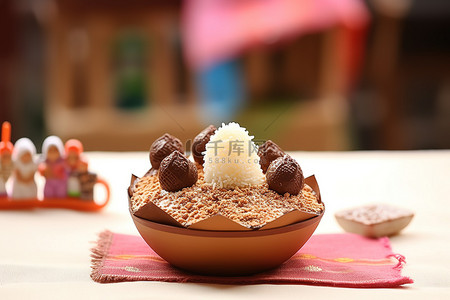 巧克力曲奇包装背景图片_刨冰碗和一包巧克力