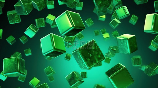 立方体色块背景图片_飞行抽象绿色立方体的 3d 渲染