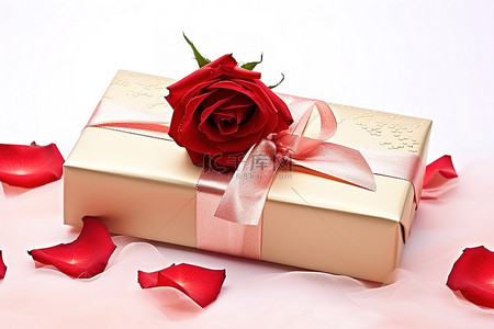 红玫瑰玫瑰背景背景图片_红玫瑰和白色背景上的礼物