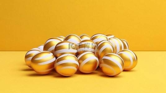 粉色彩蛋背景图片_黄色背景上彩色复活节彩蛋的 3D 渲染插图
