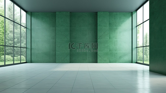 致最好的你背景图片_简约是最好的一个朴素的房间，有绿色的墙壁和光滑的花岗岩地板 3D 渲染