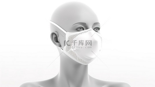 3D 渲染的白色隔离面罩模型，旨在对抗污染