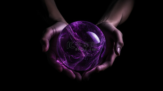 紫色球体背景图片_3d 渲染中手握的紫色球体