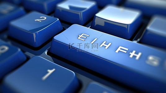光盘行动横版背景图片_带蓝色道德键的白色 PC 键盘的 3D 渲染特写
